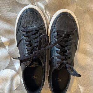 UGG Black Leather Low-Top Sneakers with White Sole